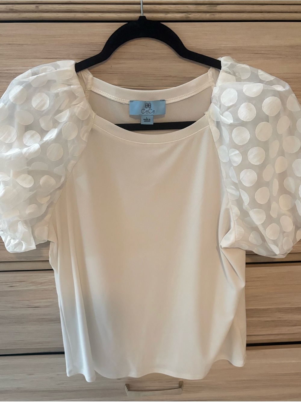 CeCe White Puff Sleeve Polka Dot Blouse
